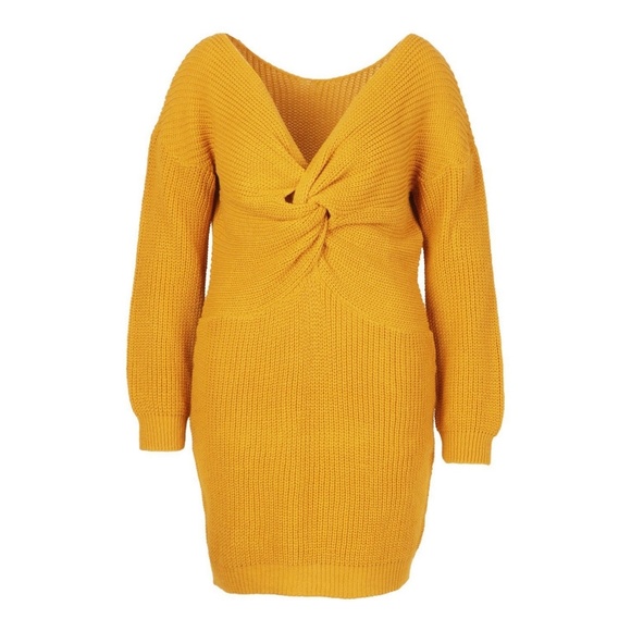 Boohoo Plus Dresses & Skirts - Plus Twist Front Sweater Dress